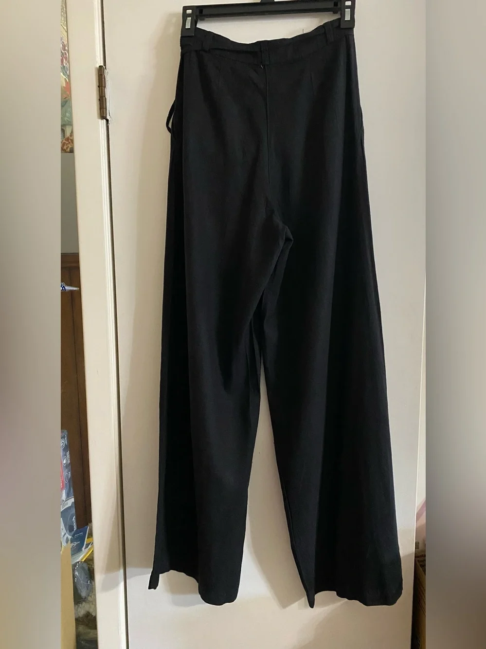 H&M Black linen Wide-Leg High-Waist Pants with Tie